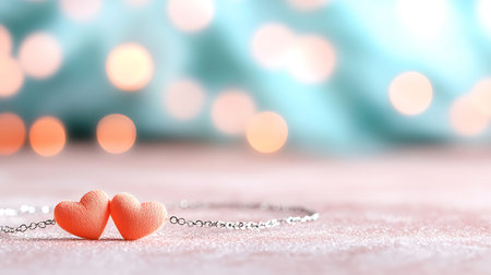 Valentines day background with two hearts on bokeh backgroundの写真素材