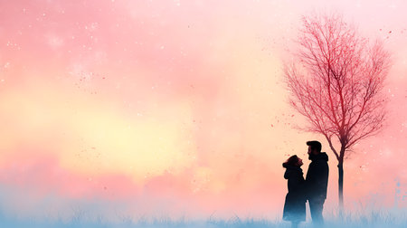 Couple in love kissing under the tree. Valentine's day backgroundの写真素材