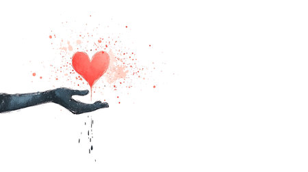 Conceptual image with hand holding red heart shape on white backgroundの写真素材