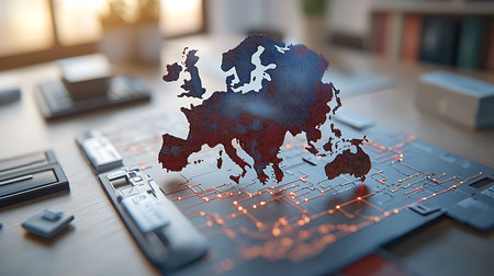 World map on laptop screen. Global business and technology concept. 3D Renderingの写真素材