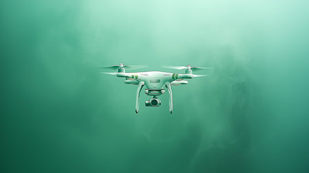 Drone with digital camera flying in the sky. 3d rendering