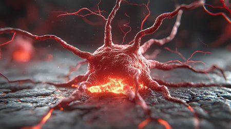 3D Illustration of a neuron or nerve cell with electrical activity