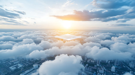 Aerial view of the city with cloud and sun,sunset.