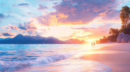 Beautiful sunset at the beach. Seascape. Holiday conceptの写真素材