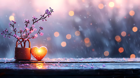 Valentine's day greeting card with hearts on bokeh background