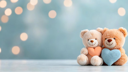 Teddy bear with heart on bokeh background. Valentine's day conceptの写真素材
