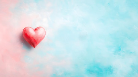 Valentine's day background with red heart on a blue backgroundの写真素材