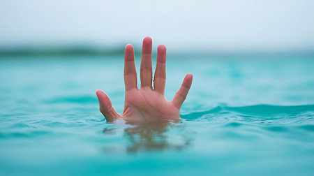 Close-up of a human hand in the water. Focus on the hand.の写真素材