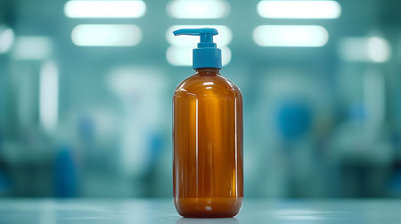 bottle of liquid soap on the table with blurred background