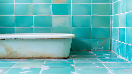 Old ceramic bathtub in bathroom interior - Vintage Light Filter processing style pictures
