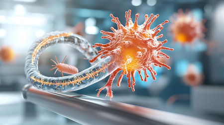 Virus cells in human body. Coronavirus concept. 3D rendering