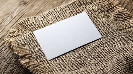 Blank business card on burlap background. Mockup for branding identity.の写真素材
