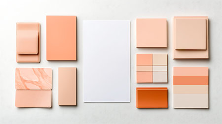 Design concept - top view of set of beige stationery items isolated on white background for mockup