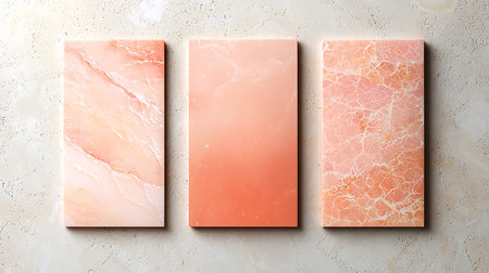 Set of four square marble cards on light textured background, top viewの写真素材
