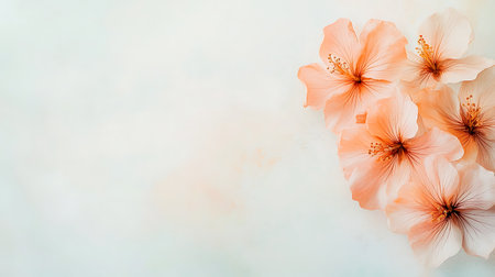 Pink hibiscus flowers on white background. Copy space.の写真素材