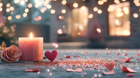 Valentine's day background with candles and hearts. 3d renderingの写真素材
