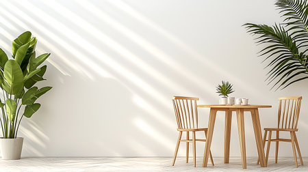 Interior of modern dining room with wooden table and chairs - 3d renderingの写真素材