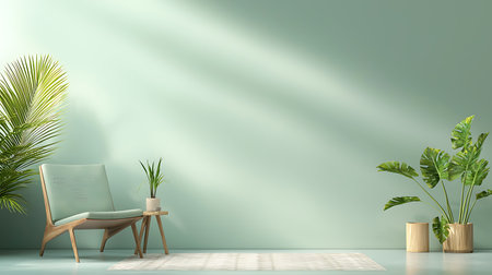 Green living room with armchair and plants. 3D rendering.の写真素材