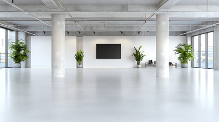Modern office interior with empty billboard on wall. 3D Rendering