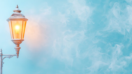 Lantern on a blue background with clouds of smoke. 3d rendering