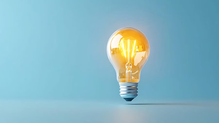 Glowing light bulb on blue background. 3D rendering illustration.