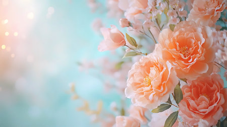 Floral background with beautiful flowers. Pastel colors. Spring concept.の写真素材