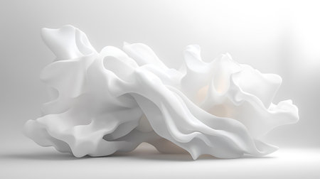 Abstract white background with flowing fabric. 3d rendering, 3d illustration.の写真素材