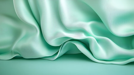 Green satin fabric texture background with copy space for text or imageの写真素材