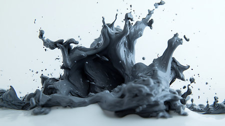 splash of black paint isolated on white background. liquid splashingの写真素材