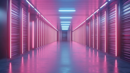 Futuristic corridor with glowing neon lights. 3D rendering.