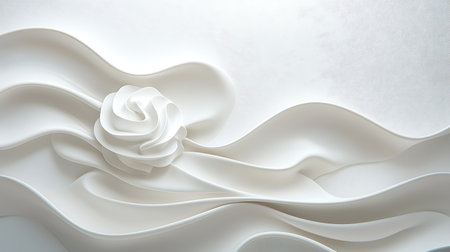 3d render, abstract background with white fabric and rose flower shapeの写真素材
