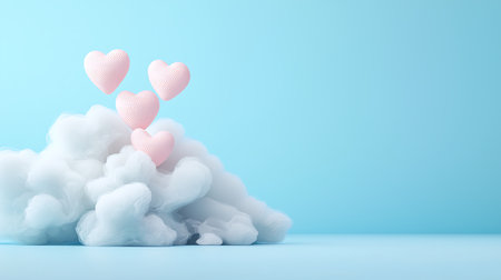 Valentine's day background with clouds and hearts. 3d renderingの写真素材