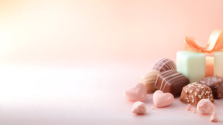 Chocolate candies on a light background. Valentine's Day.
