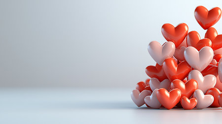 Red and white hearts on a white background. 3D rendering.の写真素材