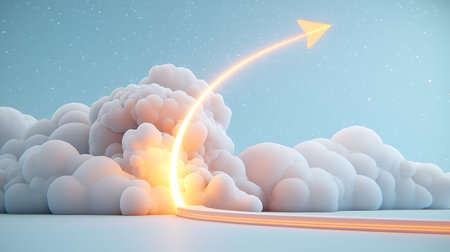 3D rendering of an object in the sky with a trail.