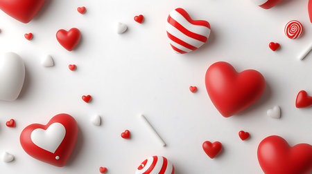 Valentine's day background. Red hearts on white background. 3d renderingの写真素材