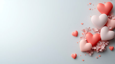 Valentine's Day background with hearts and confetti. Vector illustration.