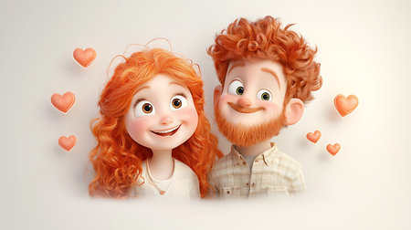 Couple in love with hearts. Valentine's day concept. 3D rendering