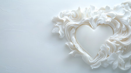 White heart on white background with copy space. Valentines day card.の写真素材