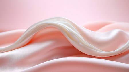 Close-up of white satin fabric with folds on pink backgroundの写真素材