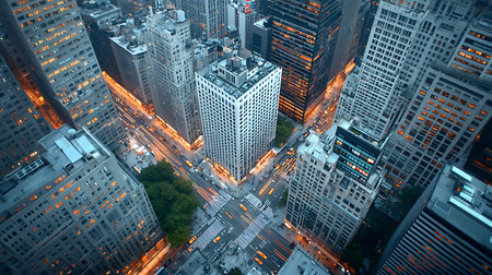 Aerial view of skyscrapers in New York City, USA