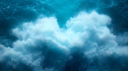 Blue ocean water with white foam and waves. 3d render illustrationの写真素材