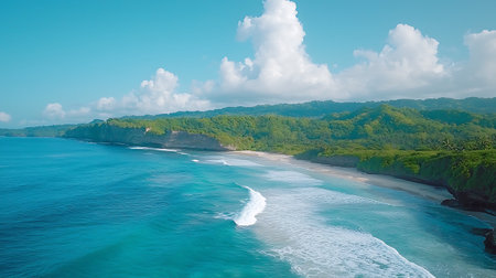 Aerial view of a beautiful tropical beach in Bali, Indonesiaの写真素材