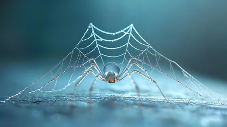 Spider with dew drops on its web. 3d illustration.