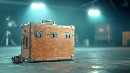 Old suitcase in the warehouse at night. 3d rendering toned image