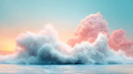 3D illustration of a big cloud over the sea at sunset.の写真素材