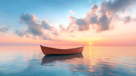 Boat on the sea at sunset. 3d render illustration.の写真素材