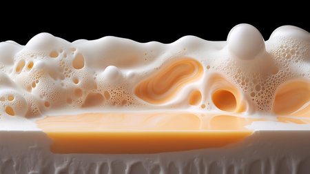 Soap foam with bubbles isolated on black background. 3d illustrationの写真素材