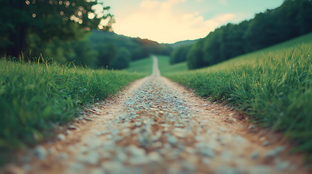 Country road through the field. Beautiful summer landscape. Vintage style.