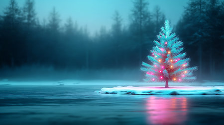 Frozen winter forest with christmas tree. 3D Renderingの写真素材